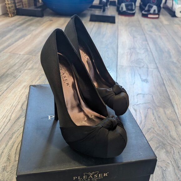 Pleaser Shoes - Pleaser Black Satin Heels Gorgeous 28 Platform Stiletto Pumps
